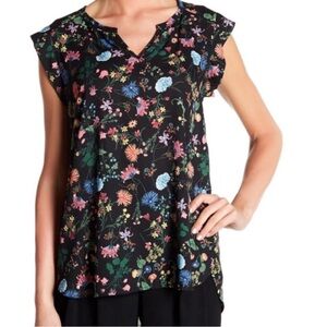 Anthropologie Pleione Dark Floral Top Size L